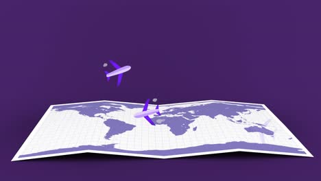 Animation-Von-Flugzeugen,-Die-Sich-über-Die-Weltkarte-Bewegen