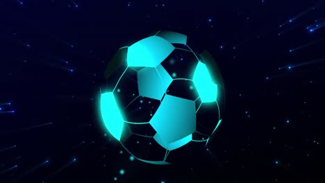 Animation-Des-Digitalen-Fußballs-über-Blauen-Flecken-Auf-Schwarzem-Hintergrund