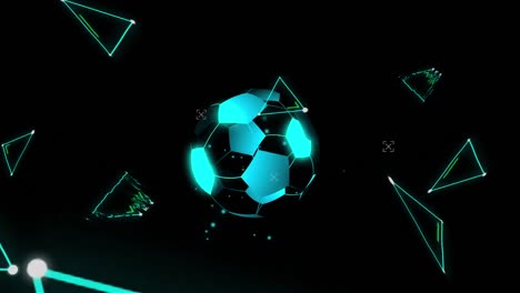 Animation-Von-Traingles-über-Digitalem-Fußball-Auf-Schwarzem-Hintergrund