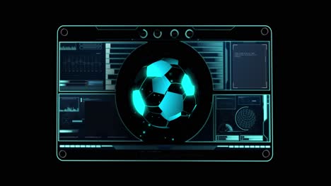 Animation-Des-Digitalen-Fußballs-über-Die-Datenverarbeitung-Auf-Schwarzem-Hintergrund