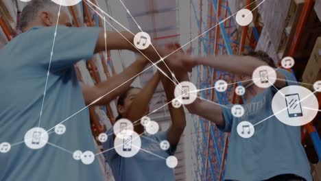 Animation-of-network-of-connections-over-diverse-volunteers-in-warehouse