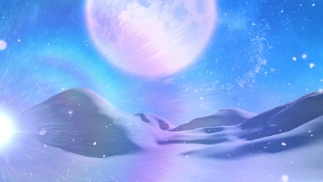Animation-Von-Fallendem-Schnee-Und-Lichtspuren-über-Der-Winterlandschaft