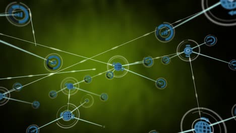 Animation-Des-Netzwerks-Von-Verbindungen-Mit-Symbolen-Auf-Grünem-Hintergrund