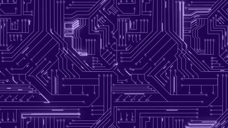 Animation-of-light-trails-over-microprocessor-connections-against-purple-background