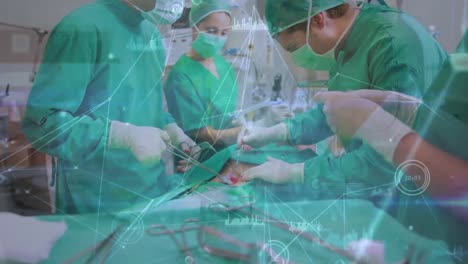 Animation-of-network-of-connections-with-data-processing-over-diverse-surgeons-and-patient