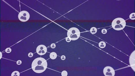 Animation-Des-Glitch-Effekts-über-Ein-Netzwerk-Von-Profilsymbolen-Vor-Blauem-Hintergrund