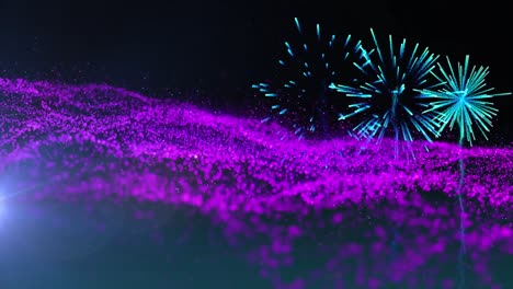 Animation-of-light-spots-over-fireworks-on-black-background