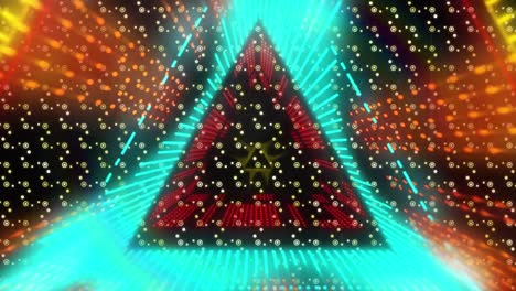 Animation-of-neon-triangles-over-shapes-on-black-background