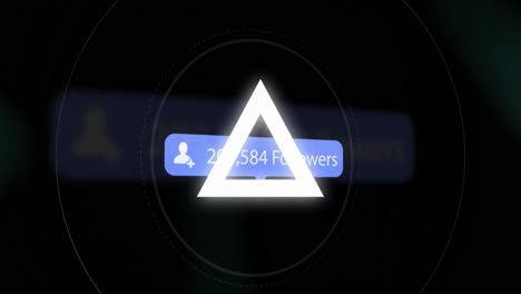 Animation-of-shapes-over-followers-growing-number-on-black-background