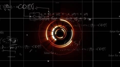Animation-of-mathematical-equations-over-scope-scanning-on-black-background