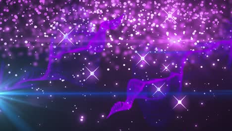 Animation-of-light-spots-over-purple-shapes-on-black-background