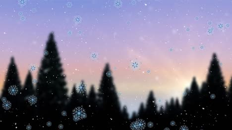 Animation-of-snow-falling-over-winter-landscape-at-christmas
