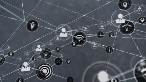 Animation-Eines-Netzwerks-Digitaler-Symbole-Vor-Grauem-Hintergrund