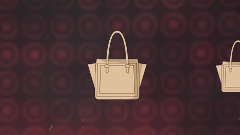 Animation-of-handbags-over-circles-on-black-background