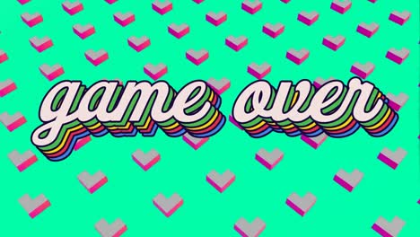Animation-of-game-over-text-over-shapes-on-green-background