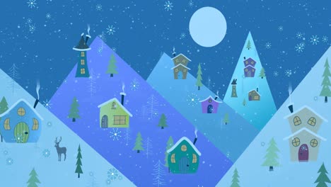 Animación-De-Nieve-Cayendo-Sobre-El-Paisaje-Invernal-En-Navidad.