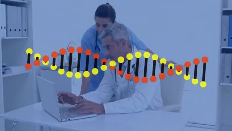 Animation-of-dna-strand-over-diverse-doctors