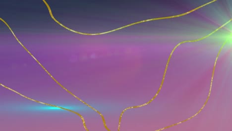 Animation-Von-Linien-über-Lichtspuren-Und-Flecken-Auf-Violettem-Hintergrund