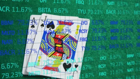 Animation-Der-Börse-über-Spielkarten-Auf-Grünem-Hintergrund