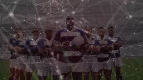 Animation-of-network-of-connections-with-data-processing-over-diverse-rugby-players-at-stadium