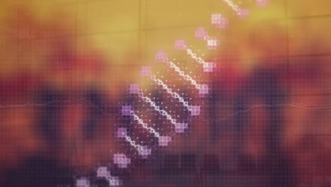 Animation-Sich-Bewegender-Spalten-über-Der-Datenverarbeitung-Auf-Orangefarbenem-Hintergrund