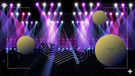 Animation-of-yellow-spheres-and-network-processing-data-over-colourful-spotlights