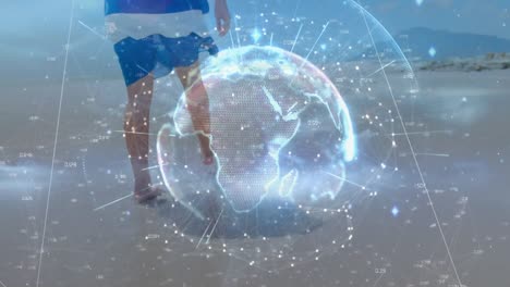 Animation-of-globe-with-network-of-connections-over-man-using-smartphone
