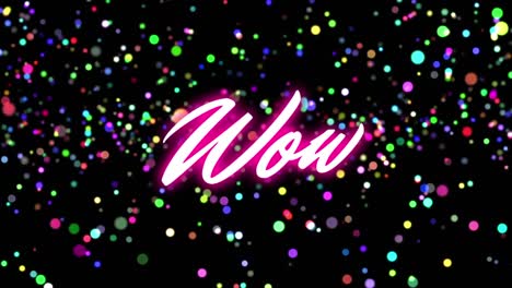 Animation-of-wow-text-over-colorful-spots-on-black-background