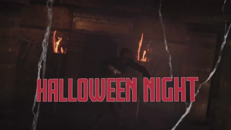 Animation-Von-Halloween-Nachttext-über-Zombie-Walking