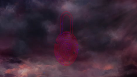 Animation-of-clouds-and-storm-over-padlock