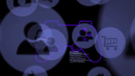 Animation-Von-Datenverarbeitungs--Und-Mediensymbolen-über-Dem-Gamepad-Symbol