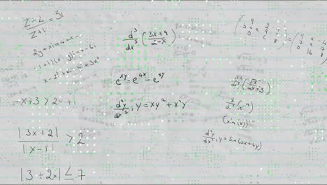 Animation-of-mathematical-equations-on-whiteboard-and-dots-in-background