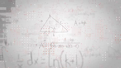 Animation-of-black-mathematical-equations,-geometric-angles,-graphs-and-dots-over-whiteboard
