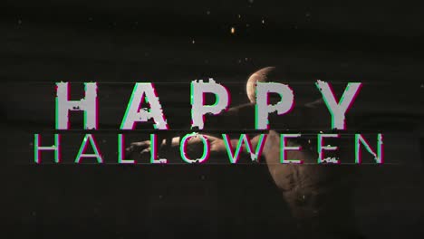 Animation-Eines-Fröhlichen-Halloween-Textes-über-Einem-Zombie-Walking