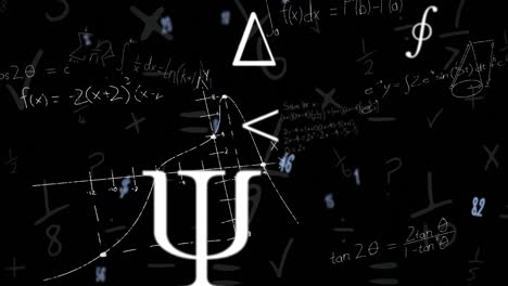 Animation-of-mathematical-equations-and-school-icons-on-black-background