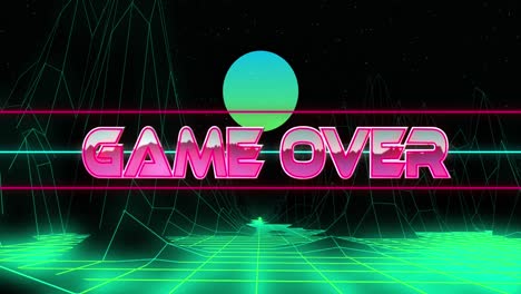 Animation-of-game-over-text-over-digital-mountains