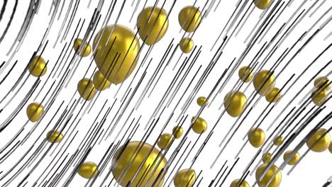 Animation-of-flying-gold-balloons-and-trails-over-white-background
