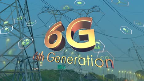 Animation-of-ecology-icons-and-6g-text-over-pylons