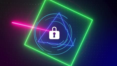 Animations-of-geometrical-shapes-with-padlock-on-dark-background