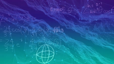 Animations-of-network-of-connections-with-mathematical-formulas-on-blue-background