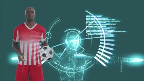 Animation-Der-Datenverarbeitung-über-Einem-Afroamerikanischen-Männlichen-Fußballspieler