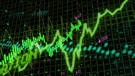 Animation-of-stagflation-text-in-green-over-graph-and-charts-processing-data
