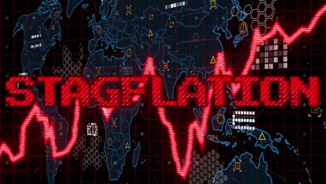 Animación-Del-Texto-De-Estanflación-En-Rojo-Sobre-Datos-De-Procesamiento-De-Gráficos-Y-Mapas-Mundiales