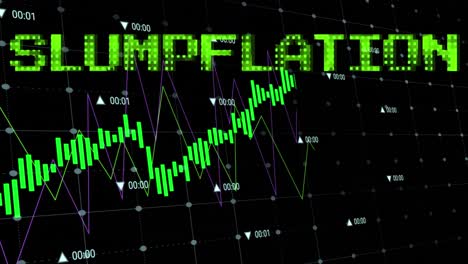 Animation-of-stagflation-text-in-green-over-graph-and-processing-data