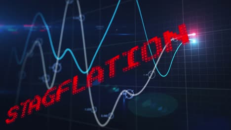 Animation-of-stagflation-text-in-red-over-graph-and-processing-data