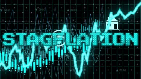 Animation-of-stagflation-text-in-blue-over-graph-and-charts-processing-data