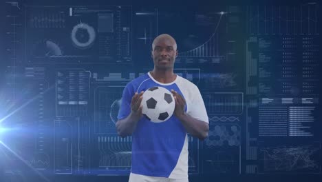 Animation-of-data-processing-over-african-american-male-soccer-player
