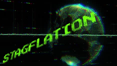 Animation-of-stagflation-text-in-green-over-global-network-processing-data