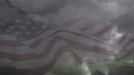 Animation-Von-Donner-Und-Blitz-über-Der-Wehenden-Flagge-Der-Vereinigten-Staaten-Von-Amerika
