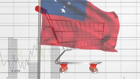 Animation-Der-Schwenkenden-Samoa-Flagge-über-Der-Finanzdatenverarbeitung